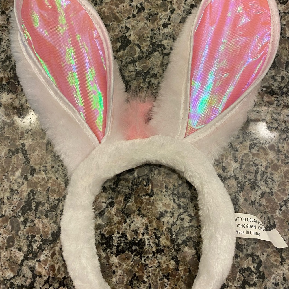 Pink and White Bunny Ears Headband